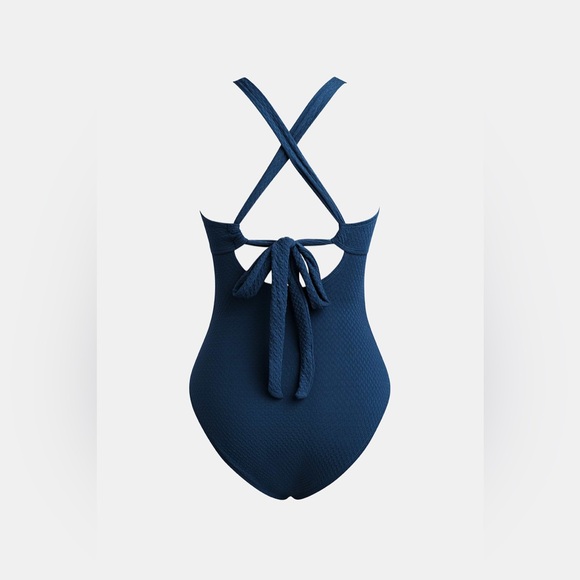 CUPSHE Navy High Neck Crossback Tummy Control One-Piece - 176S - 188L - 189M - Picture 7 of 11